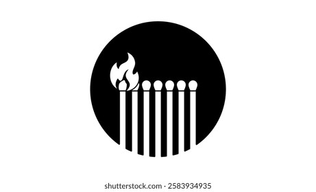 lit match fire symbol , black isolated silhouette