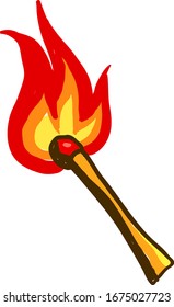 Lit match, illustration, vector on white background.
