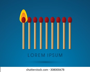 Lit match with row of match, graphic vector.