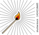 Lit match surrounded by dotted lines, simple clean conceptional line art vector illustration isolated on white background
