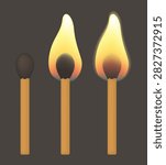 A lit match. Vector 3d hand drawn illustration.