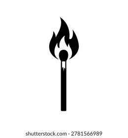 Lit matchstick burning with bright flame icon vector graphic design symbol isolated on white background concept fire energy heat simple illustration for warning hazard safety concept art item. High quality vector graphics ideal for safety warnings emergency icons or creative designs.