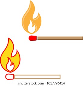 Lit Matchstick, Burning Matchstick Vector Art Illustration