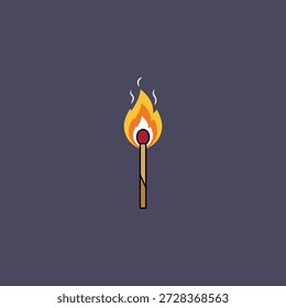 A lit up matchstick in flame icon flat vector design.