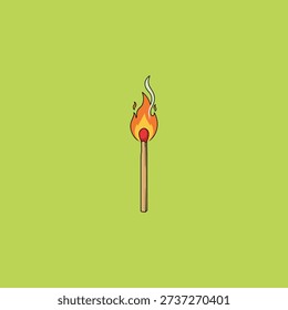 A lit up matchstick in flame icon flat vector design.