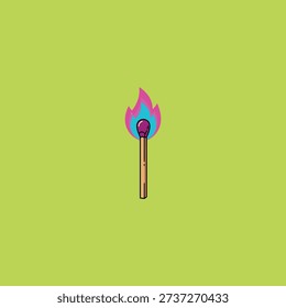 A lit up matchstick in flame icon flat vector design.