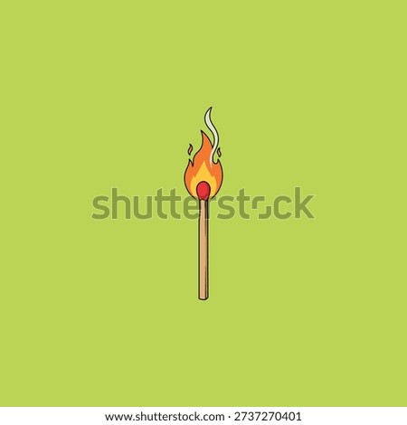 A lit up matchstick in flame icon flat vector design.