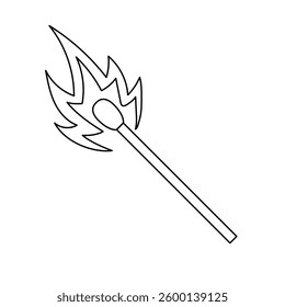 Lit Matchstick Outline Icon Illustration on White Background