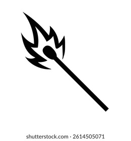 Lit Matchstick Silhouette. Black and White Icon Design Elements on Isolated White Background