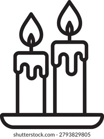 Lit memory candles with flame line icon representing funeral death mourning concept isolated on white background vector illustration