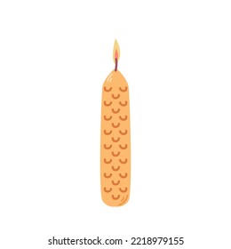Lit orangefarbene Kerze auf weißem Hintergrund, Vektorgrafik.