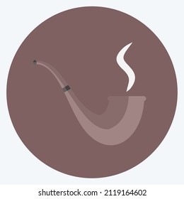 Lit Smoking Pipe Icon in trendy flat style isolated on soft blue background