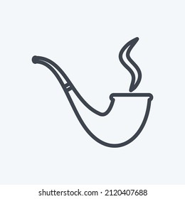 Lit Smoking Pipe Icon in trendy line style isolated on soft blue background
