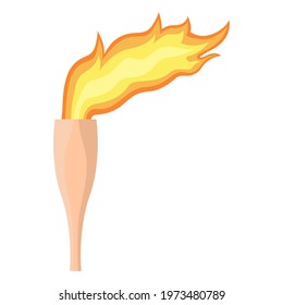 Lit torch with flame isolated on white background. Vector illustration.