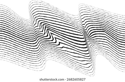 litch effect . Distorted speed lines .Abstract flow lines background . Fluid wavy shape .Rough edges .Striped linear pattern . Music sound wave . Vector illustration
