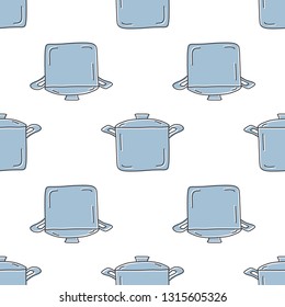 Litchen Utencils Hand Drawn Vector Seamless Pattern.