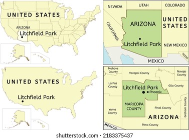 Litchfield Park city location on USA, Arizona state and Maricopa county map