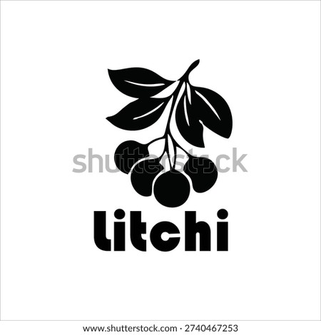 Litchi Fruit Silhouette Icon – Lychee Branch Vector Illustration Isolated on White Background