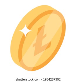 Lite coin, cryptocurrency coin icon in isometric style  