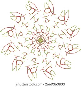 Design de mandala verde-claro e vermelho profundo