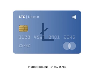 Litecoin bank credit card isolated on white background. Cryptocurrency. Vector illustration, mockup. 