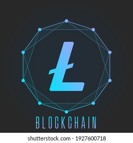 Litecoin blockchain concept. Colorful gradient logo isolated on dark background.