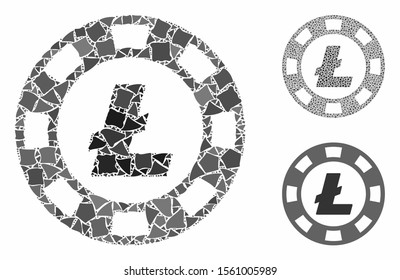 Litecoin casino chip mosaic of uneven items in various sizes and color tints, based on Litecoin casino chip icon. Vector humpy items are composed into mosaic.