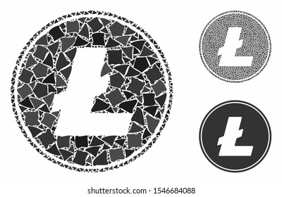 Litecoin coin composition of tuberous pieces in various sizes and color tones, based on Litecoin coin icon. Vector humpy pieces are composed into collage.
