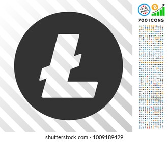 Litecoin Coin icon with 7 hundred bonus bitcoin mining and blockchain images. Vector illustration style is flat iconic symbols designed for cryptocurrency software.