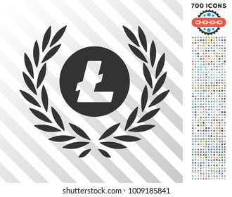 Litecoin Coin Laurel Wreath pictograph with 700 bonus bitcoin mining and blockchain images. Vector illustration style is flat iconic symbols designed for crypto currency software.