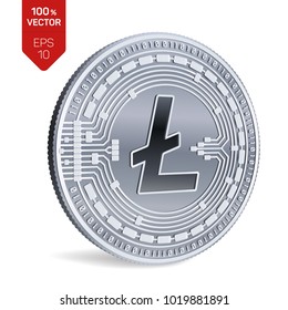 Litecoin. Crypto currency. 3D isometric Physical coin. Digital currency. Silver coin with Litecoin symbol isolated on white background. Block chain. Vector illustration