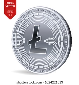 Litecoin. Crypto currency. 3D isometric Physical coin. Digital currency. Silver coin with Litecoin symbol isolated on white background. Block chain. Vector illustration