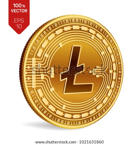 Litecoin. Crypto currency. 3D isometric Physical coin. Digital currency. Golden coin with Litecoin symbol isolated on white background. Block chain. Vector illustration