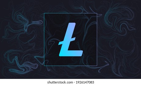 Litecoin cryptocurrency colorful gradient logo on liquid texture background.