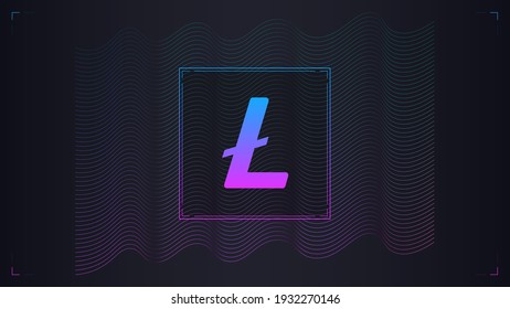 Litecoin cryptocurrency colorful gradient logo on dark background with wavy thin line.