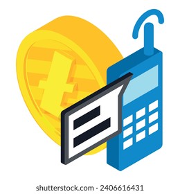 Litecoin cryptocurrency icon isometric vector. Litecoin coin and mobile phone. Digital money, cryptocurrency concept