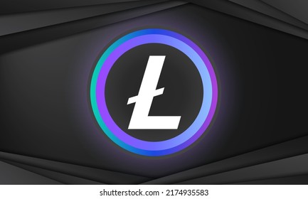 Litecoin cryptocurrency logo. Electronic money. Background of virtual money. Modern neon color banner. Cryptocurrency Blockchain technology concept.