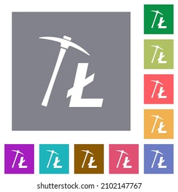 Litecoin-Kryptowährung-Mining-Flachsymbole auf einfachen, quadratischen Farbhintergründen