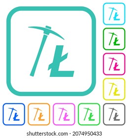 Litecoin cryptocurrency mining vivid colored flat icons in curved borders on white background