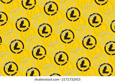 Litecoin cryptocurrency pattern on a yellow background. Modern finance icon in flat design with black and white elements. Vector illustration easy to edit and customize EPS 10