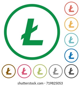 Litecoin digital cryptocurrency flat color icons in round outlines on white background