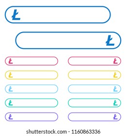 Litecoin digital cryptocurrency icons in rounded color menu buttons. Left and right side icon variations.