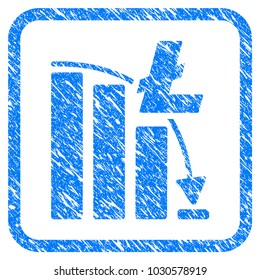 Litecoin Epic Fail Chart rubber seal stamp imitation. Icon vector symbol with grunge design and dust texture in rounded square frame. Scratched blue sign on a white background.
