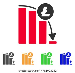 Litecoin Epic Fail Graph icon. Vector illustration style is a flat iconic litecoin epic fail graph symbol with gray, green, blue, yellow color variants. Designed for web and software interfaces.