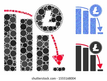 Litecoin falling acceleration chart composition of round dots in variable sizes and shades, based on Litecoin falling acceleration chart icon. Vector round dots are combined into blue illustration.