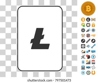 Litecoin gambling card icon with additional bitcoin mining and blockchain graphic icons. Flat vector pictograms for blockchain apps.