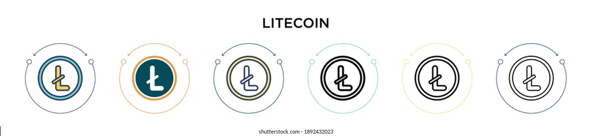Litecoin icon in filled, thin line, outline and stroke style. Vector illustration of two colored and black litecoin vector icons designs can be used for mobile, ui, web