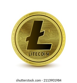 Litecoin (LTC) coin isolated on white background Cryptocurrency blockchain (crypto currency) alternative currency. 3D Vector illustration. Symbol of business modern gold, money. 