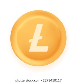 Litecoin (LTC) crypto currency 3D coin vector illustration isolated on white background. Can be used as virtual money icon, logo, emblem, sticker and badge designs. svg