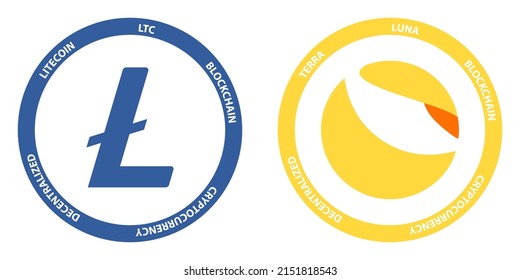 Litecoin LTC and Terra LUNA crypto logos. Cryptocurrency symbol set vector illustration template